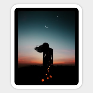 silhouette woman in night sky Sticker